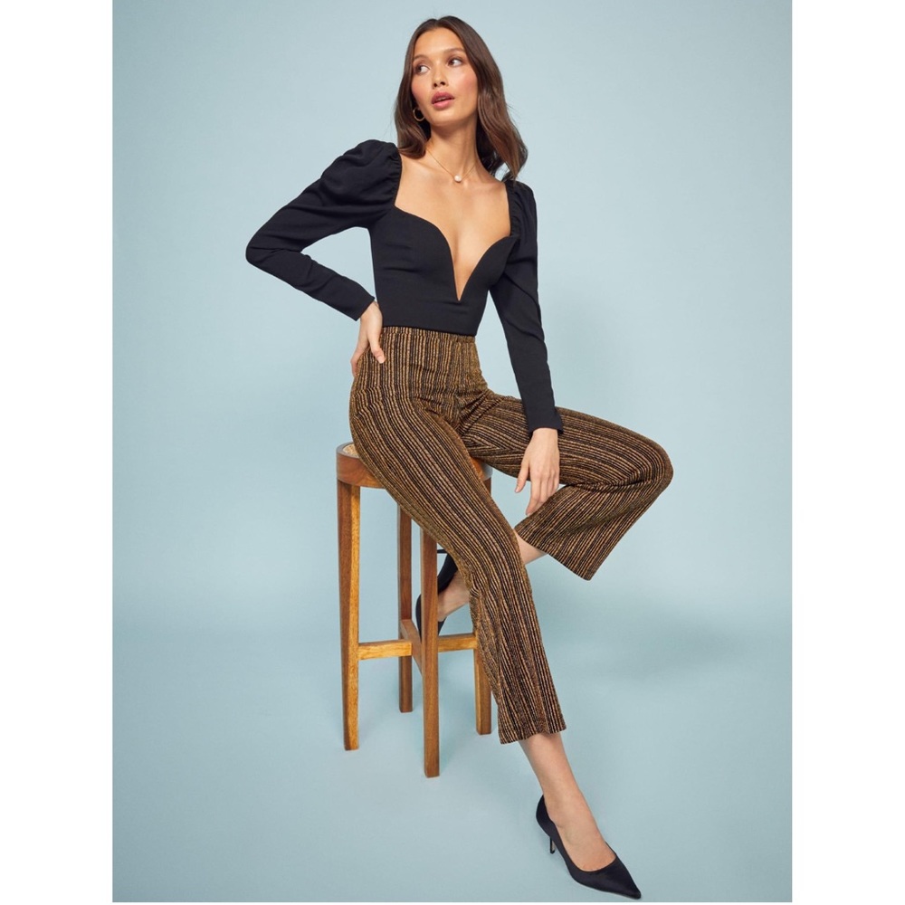 Reformation Alix Pant in Rose Gold Sparkle